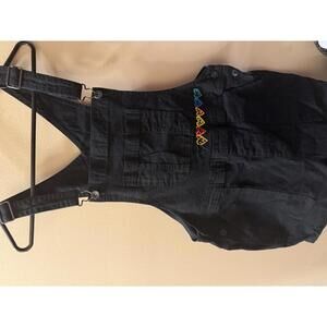 Black Cotton Blend Overalls with Rainbow Heart Detail Size M